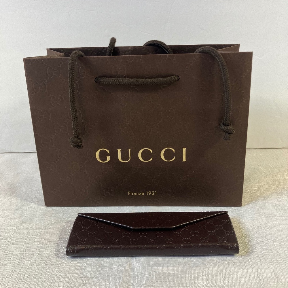 NEW! Authentic Gucci Leather Folding Eyeglass Case & Shopping Bag